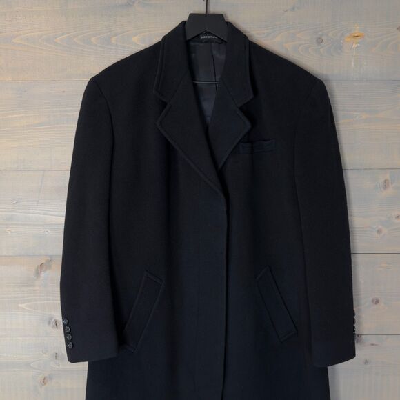 Vintage Jacob Siegel Black Wool Flannel Long Black Coat Sz Missy 12 - Picture 2 of 6